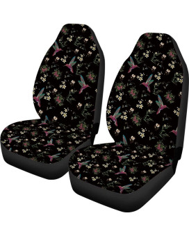 Toaddmos Floral Hummingbird Seat Covers For Car, Universal Stretchy Cars Front Seat Protectors Cover, Women Car Accessories Decoration Saddle Blanket For Bucket Seat, Set Of 2