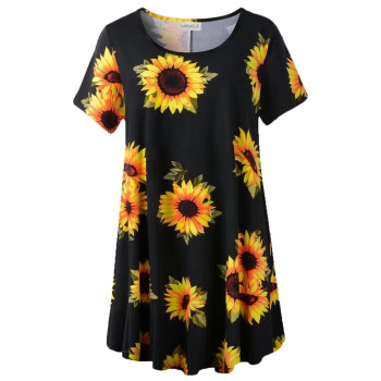 Larace Sunflower Shirts For Womens Summer Tops Plus Size Short Sleeve Tunic Cute Clothes Flowy Floral Blouse(5X, A-Sunflower27)