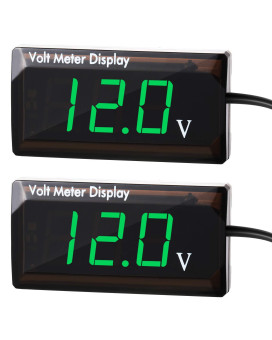 2 Pieces Dc 4-28V Car Digital Voltmeter 12V Voltage Meter Car Audio Gauge Led Display 12V Meter Waterproof Voltage Gauge Meter For Car Motorcycle (Green Light)