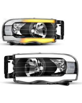 Autosaver88 Switchback Led Tube Headlights Assembly Compatible With 02 03 04 05 Dodge Ram 15002003-2005 Dodge Ram 2500 3500 Drl Headlight Headlamp Replacement Pair Black Housing Clear Reflector