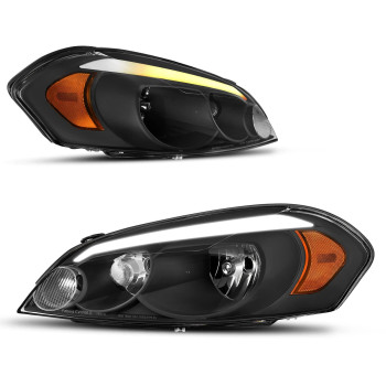 Autosaver88 Led Switchback Headlights Assembly Compatible With Chevy Impala 06 07 08 09 10 11 12 13 2006 2007 Chevrolet Monte Carlo Replacement Headlamp Amber Reflector Clear Lens