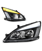 Autosaver88 Switchback Led Tube Headlights Assembly Compatible With 03 04 05 06 07 Accord Drl Headlamp Replacement Pair With Daytime Running Light Black Housing Clear Reflector