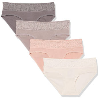 carkartEssentials Womens Modal With Lace Panty (Thong Or Bikini), Pack Of 4, Smokey Greymauvepink, X-Small