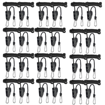 iPower GLROPEMG4X12 12-Pair 1/4 Inch 8-Feet Long Heavy Adjustable Duty Rope Clip Hanger Reinforced Metal, Black