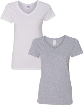 Gildan Womens Heavy Cotton V-Neck T-Shirt 2-Pack 3Xl-White-Sportgray