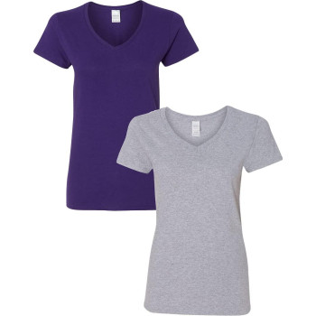 Gildan Womens Heavy Cotton V-Neck T-Shirt 2-Pack 2Xl-Purple-Sportgray