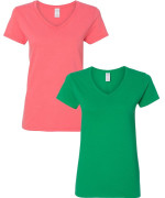 Gildan Womens Heavy Cotton V-Neck T-Shirt 2-Pack Sml-Coral-Irish