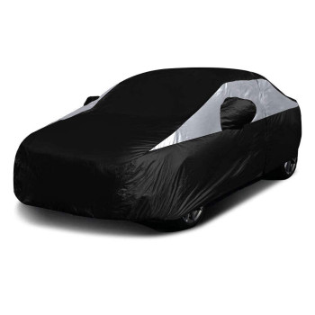 Titan Jet Black Poly 210T Car Cover For Compact Sedans 176-185 Waterproof, Uv Protection, Scratch Resistant, Driver-Side Zippered Opening Fits Corolla, Sentra, Cruz And More