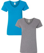 Gildan Womens Heavy Cotton V-Neck T-Shirt 2-Pack 2Xl-Sapphire-Graphite
