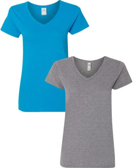 Gildan Womens Heavy Cotton V-Neck T-Shirt 2-Pack 2Xl-Sapphire-Graphite