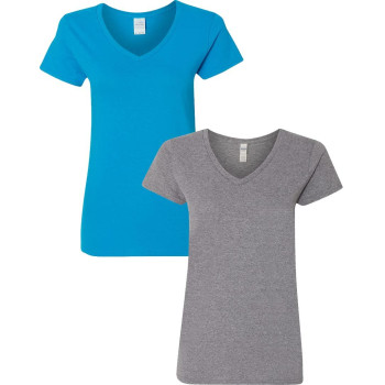 Gildan Womens Heavy Cotton V-Neck T-Shirt 2-Pack 2Xl-Sapphire-Graphite