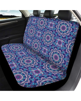 Wellflyhom Lotus Mandala Car Rear Seat Covers For Backrest Seat, Washable Non Slip Pets Dogs Split Bench Back Seat Cover Protectors Boho Purple Floral Design Universal Fit For Women