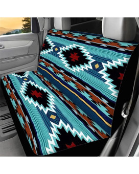 Wellflyhom Aztec Print Universal Rear Split Bench Seat Cover For Cars Truck Suv No Headrest Tribal Turquoise Geometric Stripe Design Back Seat Backrest Saddle Blanket Protector Set Of 2