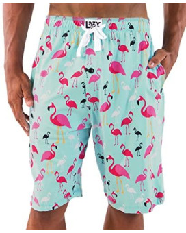 Lazy One Pajama Shorts For Men, Mens Pajama Bottoms, Sleepwear, Bird, Boating, Animal (Flamingo, Small)