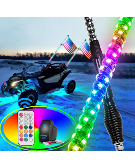 Nilight 2Pcs 6Ft Spiral Rgb Led Whip Light With Spring Base Chasing Light Rf Remote Control Lighted Antenna Whips For Can-Am Atv Utv Rzr Polaris Dune Buggy Offroad Truck, 2 Years Warranty