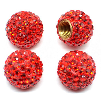 Mechcos Car Wheel Tire Valve Caps, 4 Pack Crystal Rhinestone Car Tire Wheel Valve Stem Air Caps For Car Tire Accessories Universal For Cars, Suvs, Bicycle, Trucks And Motorcycles - Red