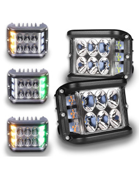 Hoyuza Led Pod Lights, 4Inch Side Shooter Led Pods With Yellow Green Dual Color Strobe Lights For Farm Tractor Plow Truck Atv Utv