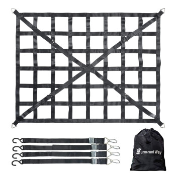 Surmountway Cargo Net Capacity 1100Lbs Truck Bed Cargo Net 55 X 41 Rugged Truck Bed Cargo Net , Trucks With Cam Buckles S-Hooks Upgrad With Cross Strap(66 X 50 )