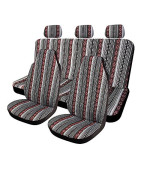 Copap Car Seat Covers Multi-Color Woven Seat Covers Full Set Baja Saddle Blanket Stripe Universal Fit For Car Truck Van & Suv With 15 Steering Wheel Cover