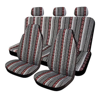 Copap Car Seat Covers Multi-Color Woven Seat Covers Full Set Baja Saddle Blanket Stripe Universal Fit For Car Truck Van & Suv With 15 Steering Wheel Cover