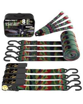 Awelcraft Ratchet Straps, 1500 Lbs Breaking Strength - Premium 4X 15Ft Tie Down Strap Set, 4X Soft Loops For Moving Appliances, Lawn Equipment, Motorcycle (Camouflage)