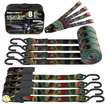 Awelcraft Ratchet Straps, 1500 Lbs Breaking Strength - Premium 4X 15Ft Tie Down Strap Set, 4X Soft Loops For Moving Appliances, Lawn Equipment, Motorcycle (Camouflage)