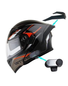 1Storm Motorcycle Modular Full Face Flip Up Dual Visor Helmet + Spoiler Bundle With Freedconn Motorcycle Bluetooth Headset: Hb89 Storm Orange