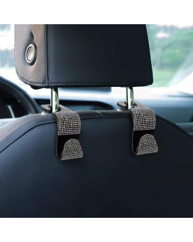 Bling Car Seat Headrest Hooks, Crystal Back Seat Hanger Storage Organizer, Sparkling Car Suv Purse Holder For Handbag Clothes Coats Grocery Bags, Handmade Decorations And Accessories For Women(Colour)