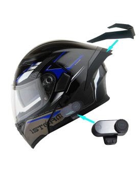 1Storm Motorcycle Modular Full Face Flip Up Dual Visor Helmet + Spoiler Bundle With Freedconn Motorcycle Bluetooth Headset: Hb89 Storm Blue