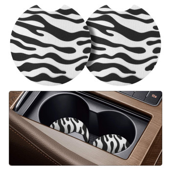 Tifanso Car Cup Holder Coaster, 2 Pack Car Coasters For Cup Holders, Cup Drink Holder Coasters For Car, Cute Car Accessories For Women And Girl (Zebra)