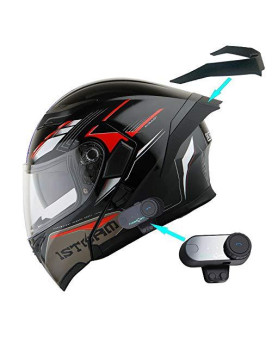 1Storm Motorcycle Modular Full Face Flip Up Dual Visor Helmet + Spoiler Bundle With Freedconn Motorcycle Bluetooth Headset: Hb89 Storm Red