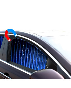 Ovege Car Side Window Sun Shade Car Curtain Pleated Suction Magnetic (Blue Star, Front Seat 2Pcs)