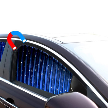 Ovege Car Side Window Sun Shade Car Curtain Pleated Suction Magnetic (Blue Star, Front Seat 2Pcs)