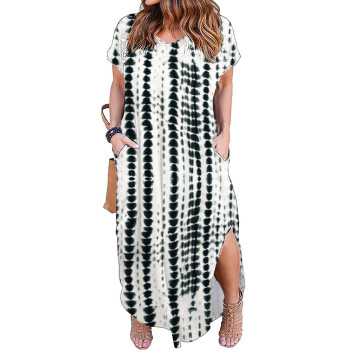 Ladies Casual V Neck Side Split Summer Beach Dresses Plus Size Long Maxi Dress 5X