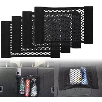 Black Magic Adhesive Mesh Cargo Net Elastic String Net Mesh Net Pouch, Car Back Rear Trunk Seat Mesh Net For Cartrucktrunk (1575 A 984 In(4-Pack))