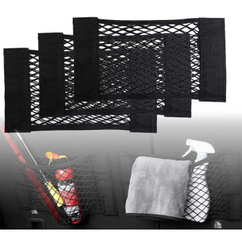 Black Magic Adhesive Mesh Cargo Net Elastic String Net Mesh Net Pouch, Car Back Rear Trunk Seat Mesh Net For Cartrucktrunk (1969 A 984 In(3-Pack))