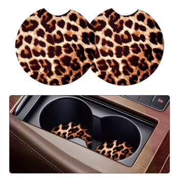 2 Pack Car Coasters For Drinks Absorbent - 275 Inch Cute Car Cup Holder Coasters For Women, Removable Cup Holder Coaster For Your Car, Car Interior Accessories For Women & Girls (Yellow Leopard)