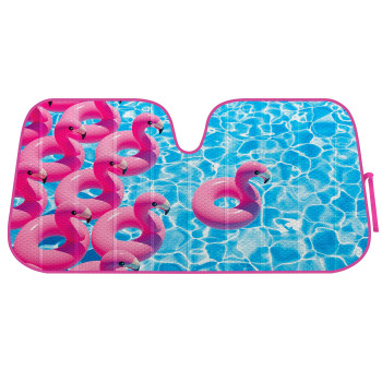 Bdk Pink Flamingo Windshield Sunshade For Car Truck Suv - Folding Car Sun Shade For Front Window, Auto Sun Visor Heat Protection, Car Sunscreen Blocks Uv Rays And Keeps Vehicle Cool (58 X 27 Inch)