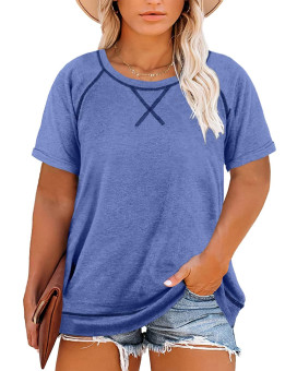 Happy Sailed Womens Plus Size Tshirts Casual Loose Short Sleeve Crew Neck Tunic Blouse Tops,4X Blue