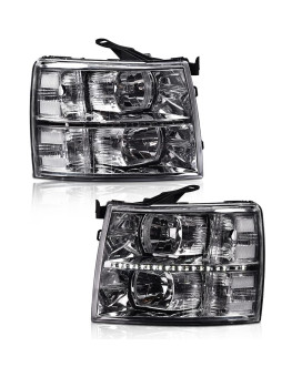 Pit66 Led Strip Headlight, Compatible With 07-13 Chevy Silverado 1500 2500 3500 & Hd(For 2500Hd3500Hd, Fit 2007 New Body & 2014 Old Body Style) Clear Lens Clear Housing Clear Corner