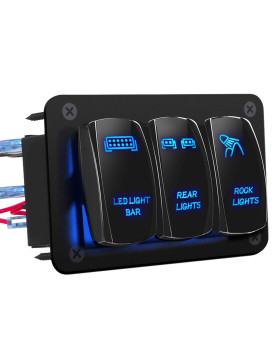 Daiertek Led Light Bar Switch Panel, 3 Gang Rocker Switch Panel, 12V Toggle Switch Panel For Truck Car Rzr Jeep Rv Automotive Marine Boat Blue 12 Volt Switch Panel Waterproof