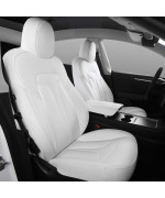 Xipoo Fit Tesla Model Y Seat Cover Nappa Leather Car Seat Covers Fully Wrapped Seat Protector Fit For Tesla Model Y 2020 2021 2022 2023 Accessories(White-Nappa, Model Y(Fully Wrapped 12 Pcs))