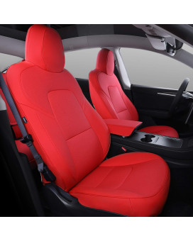 Xipoo For Tesla Model Y Car Seat Cover Pu Leather Cover Fully Wrapped All Season Protection For Tesla Model Y 2020 2021 2022(Red-Pu,Model Y(Fully Wrapped 12 Pcs))