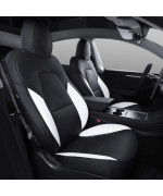 Xipoo Fit Tesla Model Y Car Seat Cover Pu Leather Cover Fully Wrapped All Season Protection For Tesla Model Y 2020 2021 2022 2023(Blackwhite-Pu, Model Y(Fully Wrapped 12 Pcs))