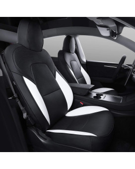 Xipoo Fit Tesla Model Y Car Seat Cover Pu Leather Cover Fully Wrapped All Season Protection For Tesla Model Y 2020 2021 2022 2023(Blackwhite-Pu, Model Y(Fully Wrapped 12 Pcs))