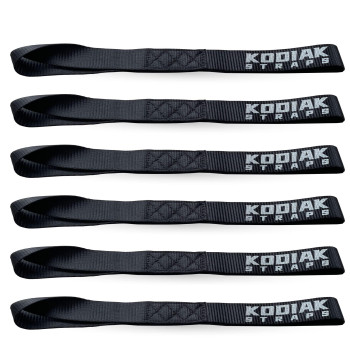 Soft Loop Tie Down Straps - 15 X 18 Inches- 10,000 Lb Load Capacity - Black 6 Pack - Loops For Securing Atv, Utv, Motorcycles, Scooters, Dirt Bikes, Lawn Garden Equipment By Kodiak Straps