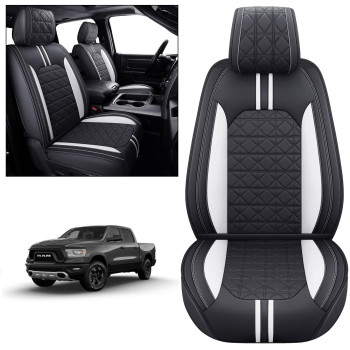 Yiertai Dodge Ram Seat Covers Fit For 2009-2023 150025003500Hd Crew Double Cab Quad Cab Truck Waterproof Leather Seat Covers(2 Pcs Front Onlyblack-White)