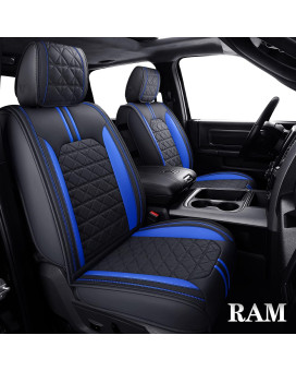 Yiertai For Dodge Ram Seat Covers Fit 2009-2023 1500Hd 2010-2023 25003500Hd Crew Double Quad Rebel Cab Laramie Big Long Horn Rebel Tradesman Leather Seat Covers(5 Pcs Full Setblack-Blue)