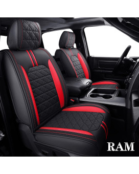 Yiertai Dodge Ram Seat Covers Fit For 2009-2023 1500Hd 2010-2023 25003500Hd Limited Laramie Big Horn Crew Double Cab Quad Cab Waterproof Leather Truck Seat Covers(5 Pcs Full Setblack-Red)