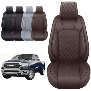 Aierxuan Seat Covers For Dodge Ram Custom Fit 2009-2023 1500 2500 3500 Truck Pickup Crew Quad Regular Cab Waterproof Leather Airbag Compatible Cushion(2 Pcs Frontbrown)